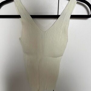 Cream Ribbed V-Neck Women's Top